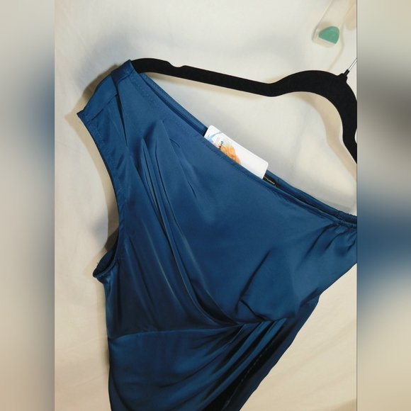 NWT One Shoulder Ruched Midi Dress Belted Party Dress Size Large Dark Blue Color - Picture 6 of 10